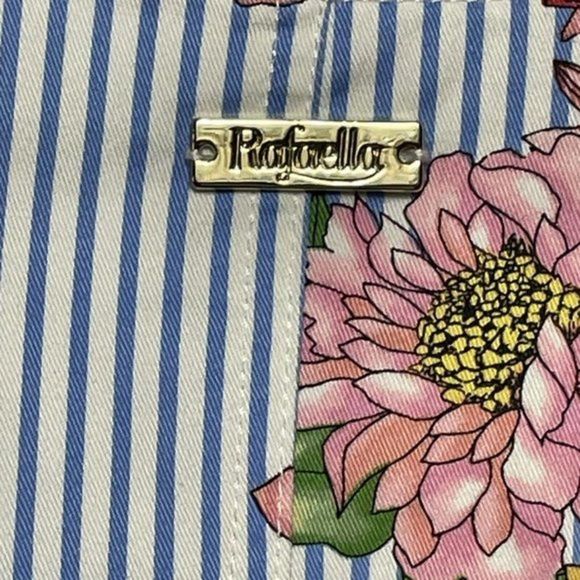 Rafaella Floral Tapered‎ Blazer Crewneck Jacket Womens Sz Large Blue Striped - Picture 7 of 12